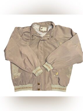 Vintage‎ Huangshu Bomber Jacket 80s 90s Tan Olive Green Comfort Casual Flaws